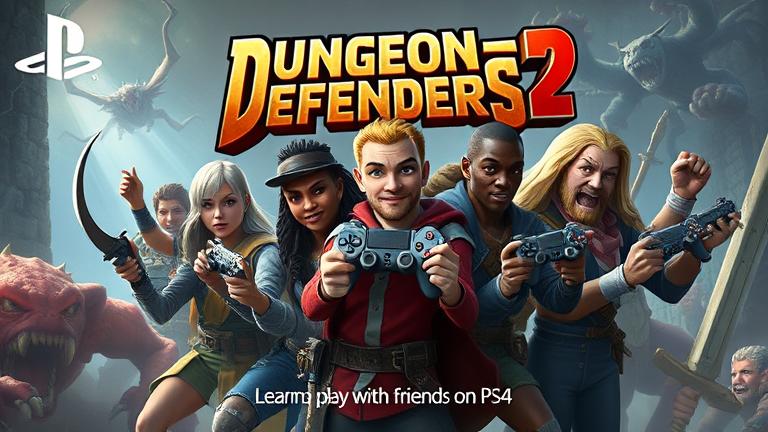 alt_text: Diverse players team up in a fantasy dungeon battling monsters on PS4, showcasing cooperative gameplay.
