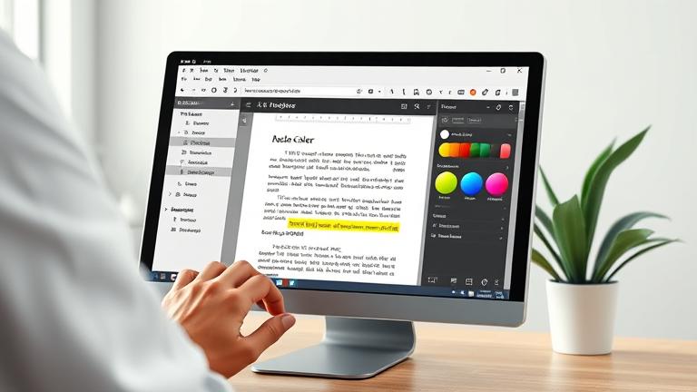 alt_text: Person changing highlight color in Adobe Reader on a modern device.