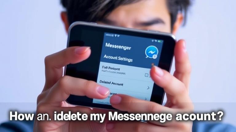 Alt_text: Person with worried look at phone showing Messenger and account deletion options.