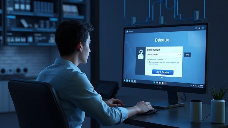 alt_text: Person deletes a Second Life account online, with clear interface and secure feel.