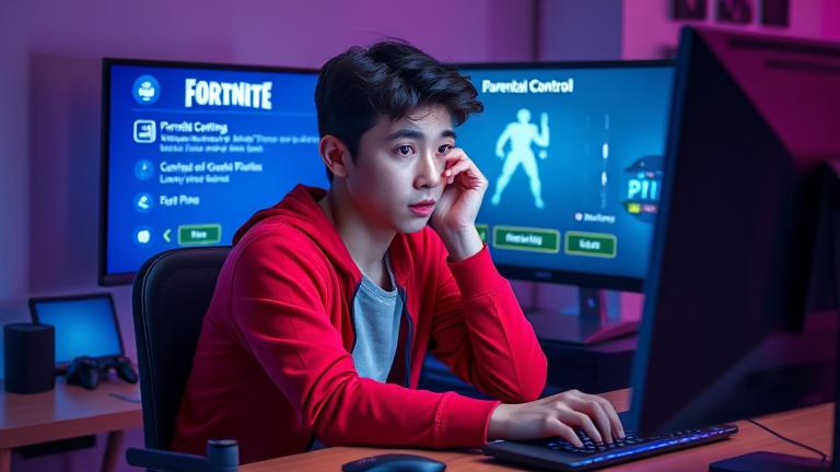 alt_text: Teenager struggles to access Fortnite, facing parental controls and PIN issues.