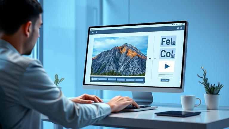 alt_text: Person uses computer to optimize large images, showcasing easy, efficient compression on screen.