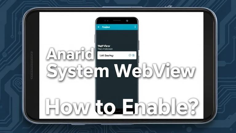 alt_text: Modern Android WebView screen with toggle, gear icon, and guide text on a tech-themed background.
