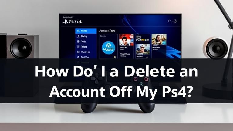 alt_text: PS4 console on a modern desk with controller; screen shows account management.