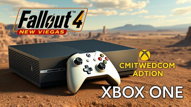 alt_text: Xbox One with Fallout-inspired background, highlighting game compatibility questions.