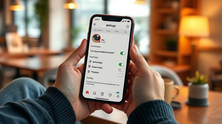 alt_text: Person in cozy setting managing Instagram settings, implying a social media break.