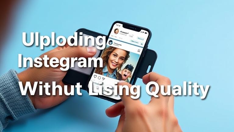 alt_text: Smartphone uploading high-quality video to Instagram with progress bar and vibrant style.