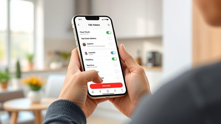 alt_text: Person using DoorDash app on smartphone in cozy home, managing addresses easily.