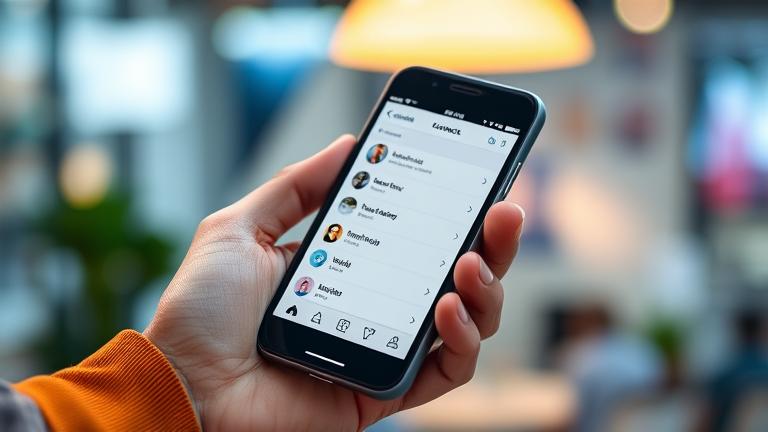 alt_text: Person viewing contacts on Instagram app with vibrant, modern background and familiar interface.