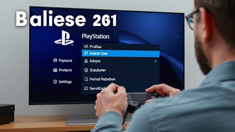 alt_text: Person navigating PlayStation settings to delete a user account on the screen.