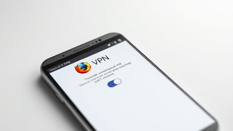 alt_text: Smartphone with Firefox open, VPN on, showcasing connectivity and digital security.