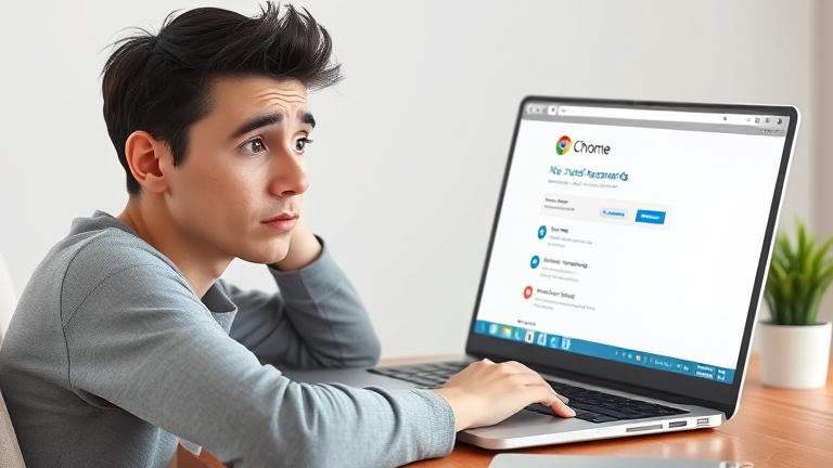 alt_text: Frustrated user with a Chrome passwords page showing no saved passwords, highlighting password issues.