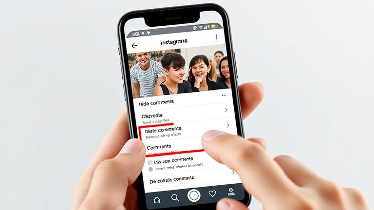alt_text: Smartphone screen in Instagram Live, showing comment hide options with a user adjusting settings.