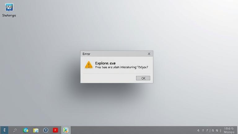 alt_text: Windows desktop with error message, flickering window, and spinning cursor indicating Explorer.exe crash.