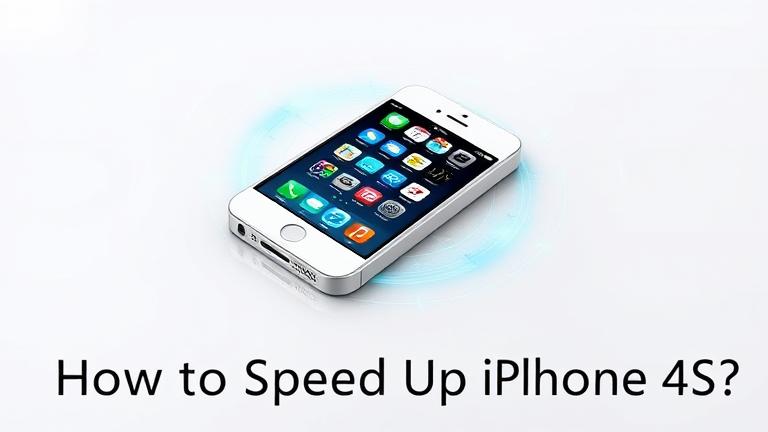 alt_text: iPhone 4S with speed lines, gears, progress bar, and "How to Speed Up iPhone 4S?" text.