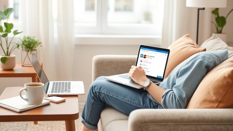 alt_text: Person managing a Craigslist ad on laptop in cozy home setting with coffee mug.