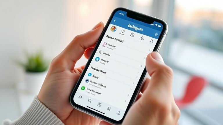 alt_text: Person holding phone with Instagram settings to switch to a personal account, bright and modern.