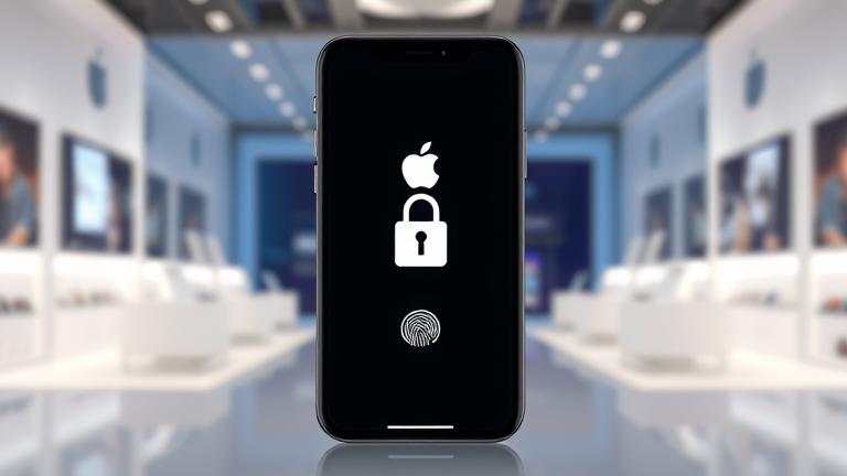 alt_text: Realistic iPhone with Activation Lock screen in a sleek tech environment, highlighting security.