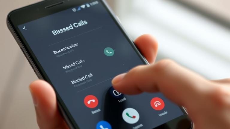 alt_text: Android screen showing missed calls and blocked contact icon with hand interacting.