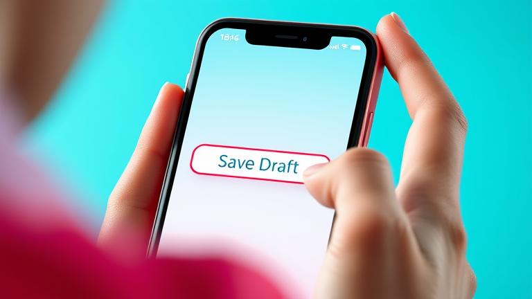 alt_text: User saving a TikTok draft on mobile with vibrant colors and a highlighted "Save Draft" button.