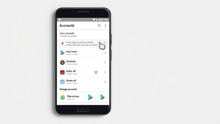 alt_text: Smartphone screen displaying Google Play Store account management options with icons and navigation cues.