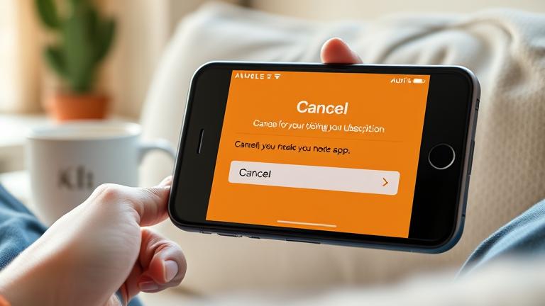 alt_text: Person cancels Audible on phone in cozy setting, showing "Cancel" option clearly.