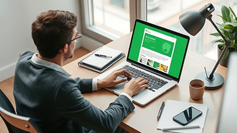 alt_text: Person at desk with laptop showing Evernote, symbolizing productivity and reactivation.