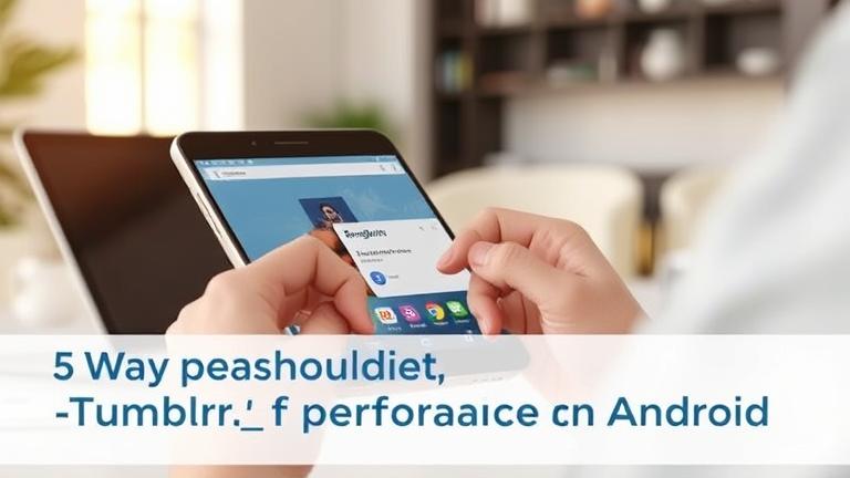 alt_text: Person uses Android phone with Tumblr app, showing fast loading icons in a cozy café scene.