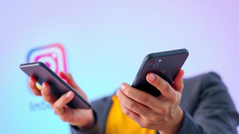 alt_text: Person confidently using Instagram on phone, researching username recovery with vibrant branding.
