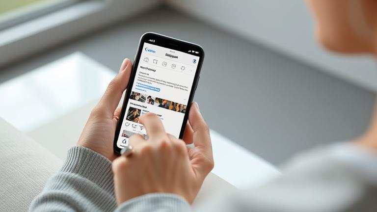 alt_text: Person using smartphone with Instagram open, highlighting liked posts and activity section.
