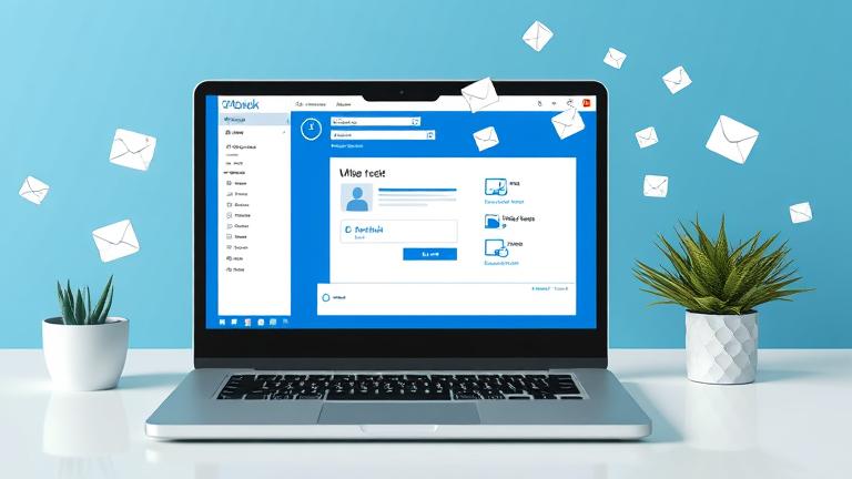 alt_text: Laptop displays Outlook with reset icons; user clicks reset, symbols disperse.