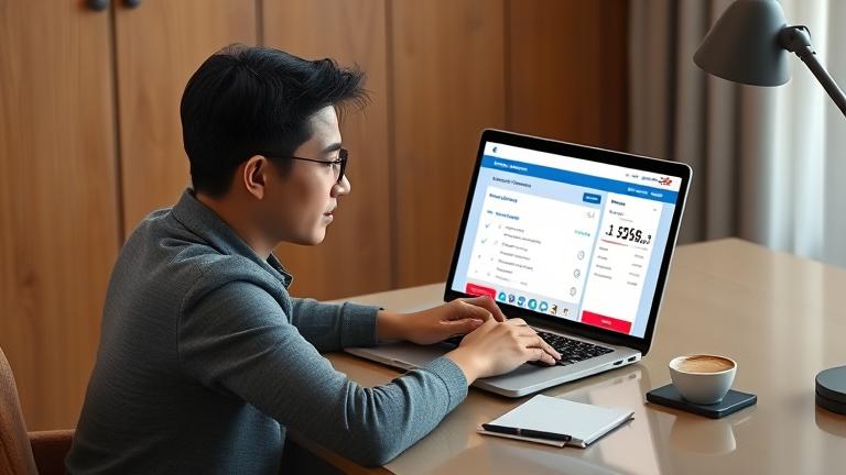 alt_text: Person reviews bank statement on laptop, pondering if a transaction can be deleted.