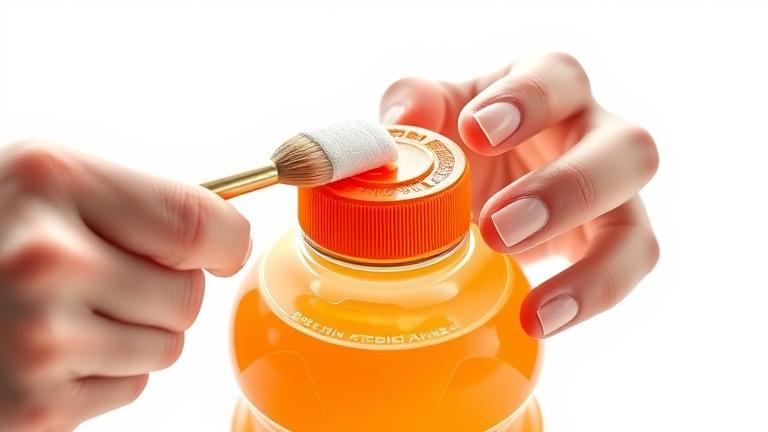 alt_text: Person cleaning Gatorade bottle spout with brush, emphasizing hygiene and freshness.