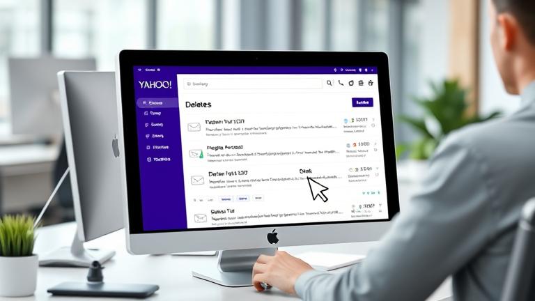 alt_text: Person deletes emails in Yahoo Mail; clear, professional inbox with delete options visible.