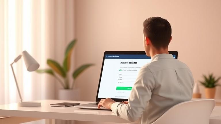 alt_text: Person confidently managing account settings on laptop with reassurance and control.