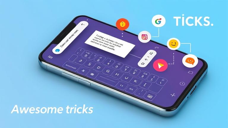 alt_text: Smartphone with Gboard displaying gestures, tips, and icons for easy, efficient typing.