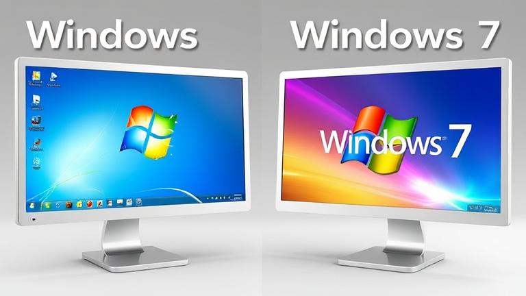 alt_text: Side-by-side Windows Vista and Windows 7 screens highlight UI, wallpapers, and icons.