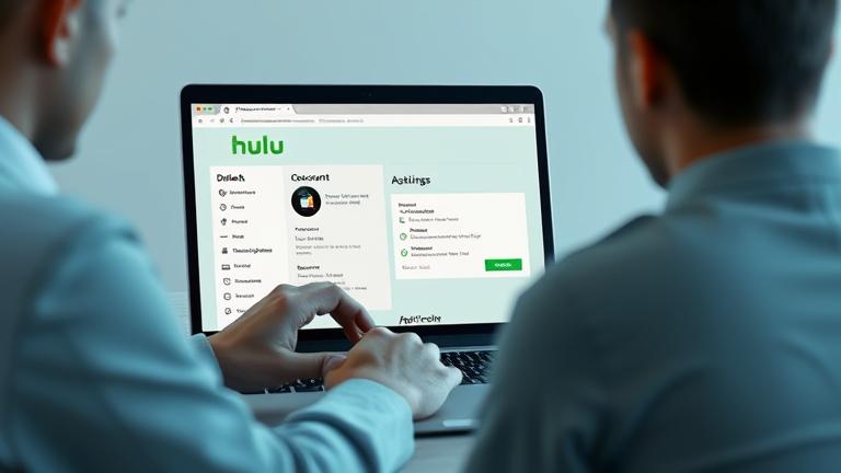 alt_text: Person deleting Hulu account on device; showing Hulu logo and settings interface.