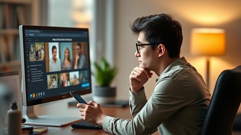 alt_text: Person uses Amazon Photos app, managing and deleting photos in a digital gallery.