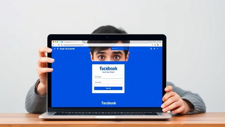 alt_text: Concerned person viewing Facebook account deletion message on laptop with warning icons.