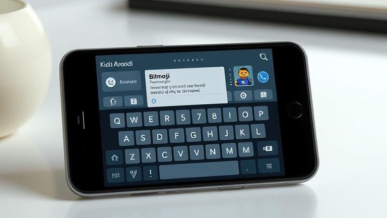 alt_text: Android keyboard with Bitmoji overlay, showing steps to add and enable Bitmoji.
