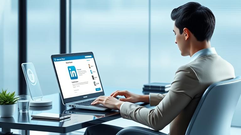 alt_text: Person at desk editing LinkedIn privacy settings for data privacy and control.