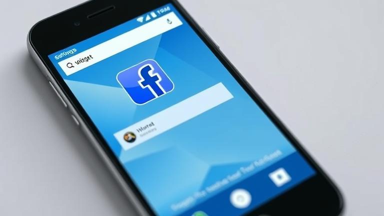 alt_text: Smartphone restoring Facebook widget with settings open, colorful, modern, user-friendly design.