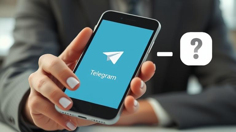 alt_text: Person holding phone with Telegram icon, pondering data privacy and account deletion.