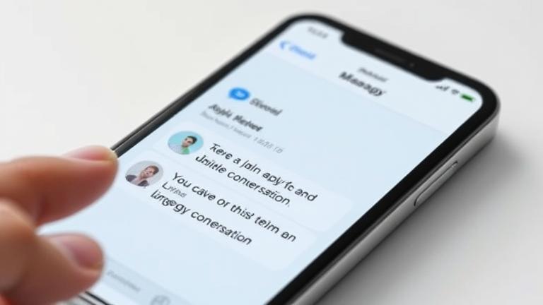 alt_text: iPhone screen with messaging app, user scrolling to top of a long chat, clean modern background.