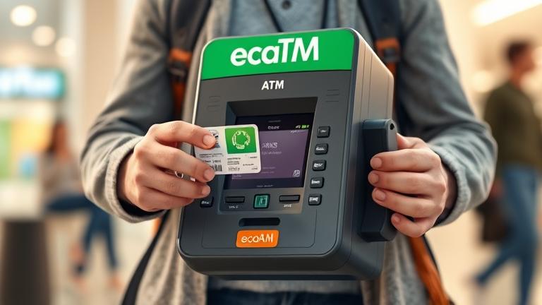 alt_text: Person using ecoATM with ID scan outdoors, recycling or selling a smartphone.