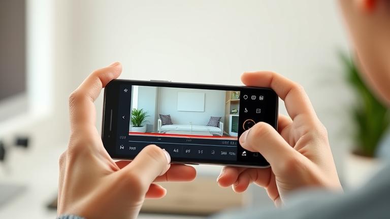 alt_text: Person trims video on Android phone with editing tools in a modern, clean setting.