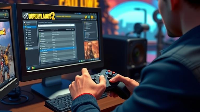 alt_text: Gamer edits Borderlands 2 save on Xbox 360 with Gibbed Save Editor, vibrant gaming scene.