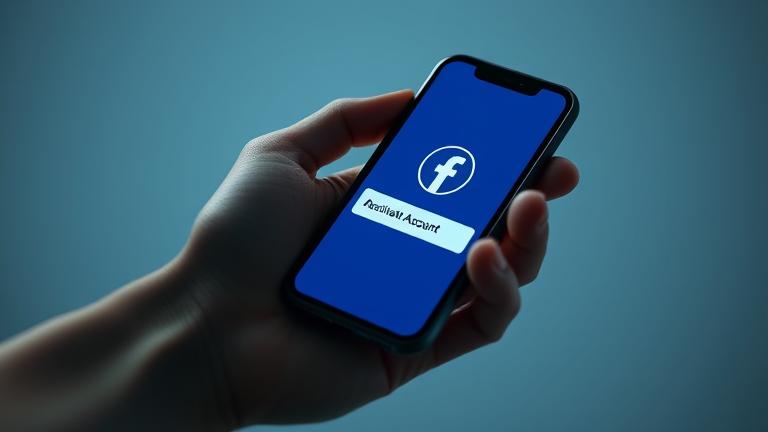 alt_text: Hand over phone with Facebook app, logo fading—symbolizing account deactivation.