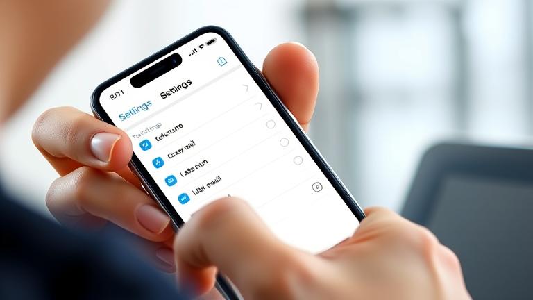 alt_text: Person manages email on iPhone Settings, highlighting account removal in a sleek, modern setting.